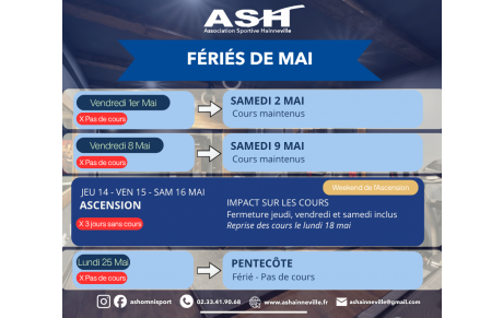 Fériés du mois de Mai